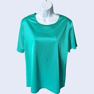 Blair silky knit scoop neck short sleeve tee turquoise green size M minimalist